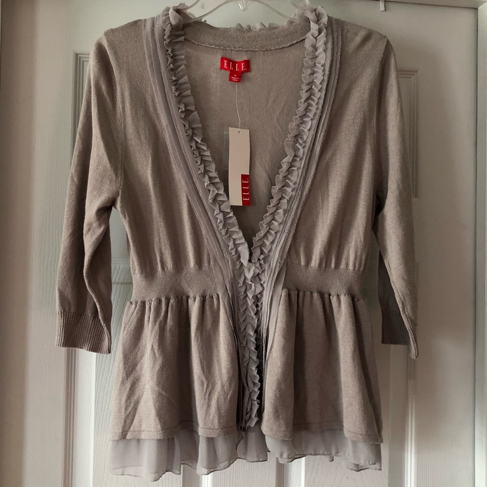 ELLE Light Grey Chiffon Ruffle Sweater
